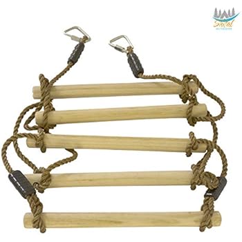 Skital Ladder Rope- Hanging Obstacle Extension for Ninjaline Kit- Obstacle Course for Kids- Fits All Ninja Kit Zipline Outdoor Games and Sports Activities Rope, Wooden Color
