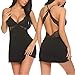 ADOME Women Chemise Lingerie V-Neck Nightie Full Slips Lace Babydoll Sleepwear Dress(S-XXXL)
