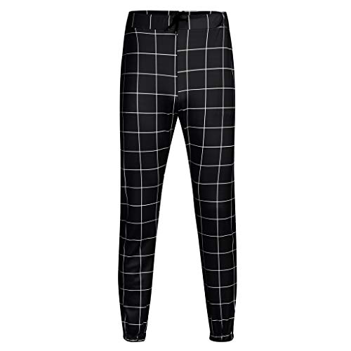 image for Pafei mens pants Men Casual Plaid Pants Stretch Flat-Front Skinny Dres