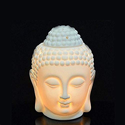 Singeek Buddha Head Ceramic Tea Light Holder,Essential Oil Burner Candle Aroma Diffuser For Spa Yoga Meditation (White)