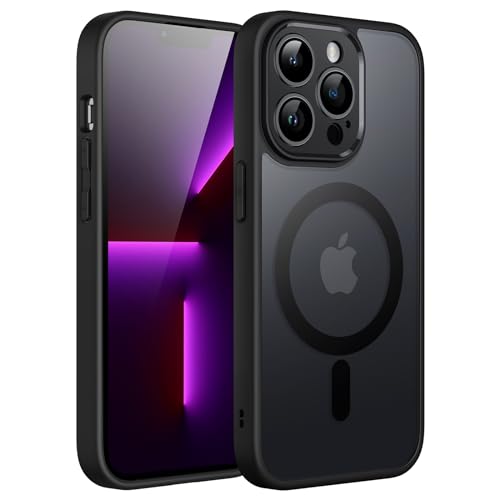 JETech Magnetic Cover for iPhone 13 Pro 6.1 Inch MagSafe Compatible with MagSafe, Translucent Matte Case with Camera Full Protection Slim Back Shockproof (Black)