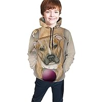 YongColer Casual Pullover Hooded Sweatshirts for Teen Girls Boys, Drawstring Vintage Pitbull Hoodie Fitted 3D Pattern Print Top Blouse