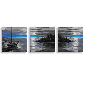 3 Panel Canvas Wall Art Abstract Blue Forest Pictures Home Wall Decorations for Bedroom Living Room Paintings Canvas Prints Framed - 12"x12"x3 Panels