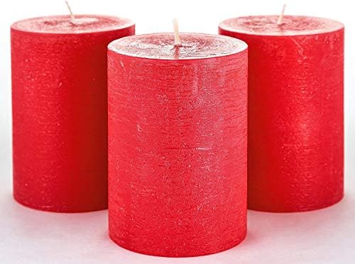 Set of 3 Red Unscented Pillar Candles 7,5 x 10 cm for Weddings Restaurant Home Decoration Spa Church Smokeless Cotton Wick by Melt Candle Company