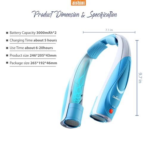 Aishini Neck Fan, Powerful Portable Fan AI 6 Speeds, 6000mAh Long-Lasting, Dual Motor Faster Cooling, USB-C Rechargeable, Hands-Free, (20H Runtime) 360° Airflow, Quiet Personal Fan (BLUE COLOR)