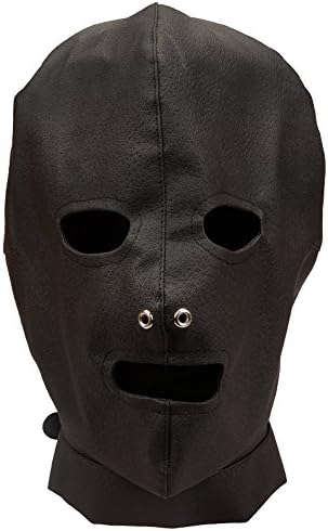 PUJUN Leather Full Hood Mask Open Eyes And Mouth Slave Hood Restraints Headgear Erotic Toys (Black)