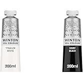 Winsor & Newton Winton Oil Colour Bundle, 2 x 200ml (6.75-oz) Tubes, Titanium White & Ivory Black