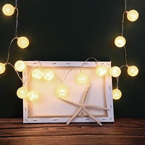Akabsh Cotton Ball Fairy String Lights 20 LED Cotton Remote Control String Lights Decor String Lamp for Party Home Room