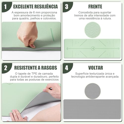 Gavzrt Tapete de Yoga 6 mm de Espessura, Tapete de Yoga Antiderrapante Pilates, Tapete Ioga de TPE, 183 x 61 cm x 6 mm