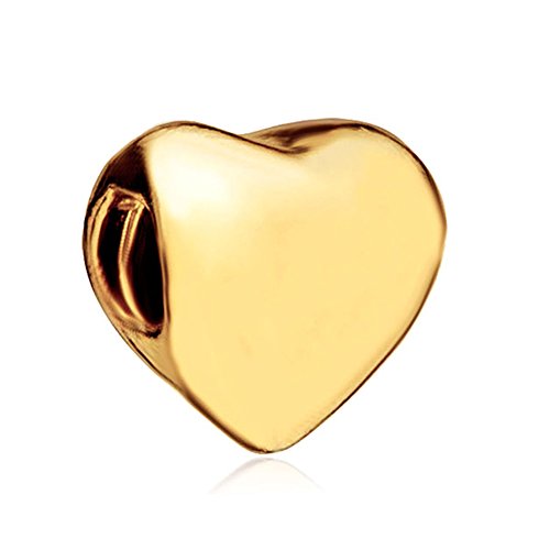 LovelyJewelry 22k Golden Heart European Gifts For Mother Charm For Bead Bracelet