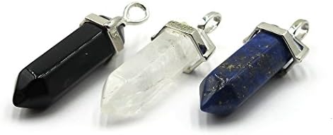 TENND Unisex Jewelry Hexagonal Column Handmade Natural Crystal Healing Point Chakra Pendant for Necklace,Synthetic Lapis Lazuli/Black Agate/Rock Quartz