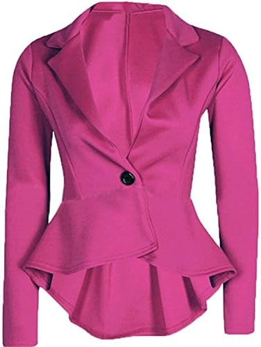 Losver Women's One Button Long Sleeve Short Suit Blazer Outwear Rose RedUS X-Large