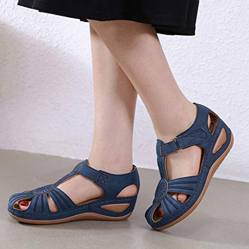 Women's Flat Sandals Peep Toe Slip On Fashion Retro Leather Buckle Strap Outdoor Casual Beach Walking Shoes