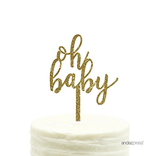 Andaz Press Baby Shower Acrylic Cake Toppers, Gold Glitter, Oh Baby, 1-Pack, Nautical Ocean Themed Party Decor Decorations