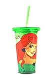 Silver Buffalo DP14087 Disney Ariel BPA-Free Plastic Cold Cup with Lid and Straw, 16 oz., Green