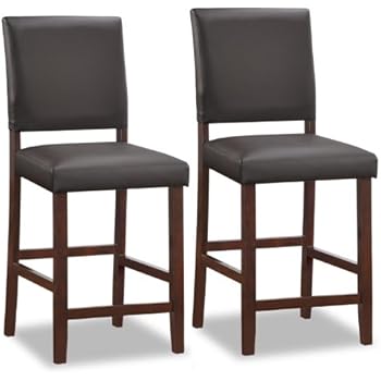 Leick Wood Upholstered Back Counter Height Bar Stool with Ebony Faux Leather Seat, Set of 2