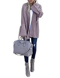 Soulomelody Womens Long Cardigan Sweaters Bell Sleeve Fall Open Front Belt Cable Knit Coats
