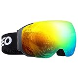 ENKEEO Ski Goggles - Detachable Dual Layer Anti-Fog Magnet Lens 100% UV400 Protection Frameless Snow Goggles with Bendable Frame, Windproof 3 Layers Foam for Men Women Snowboarding Skating
