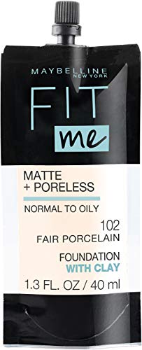 maybelline new york fit me matte + base líquida sin poros, 102 fair porcelain, 1.3 fl oz