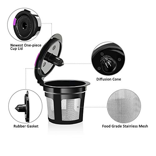 Reusable K Cups For Keurig 2.0 and 1.0 Brewers, Refillable K Cups for Keurig, Reusable Coffee Pods Keurig Coffee Filters 4pcs with Coffee Brush and Spoon, Eco Friendly (Set of 6pcs)