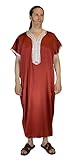 Moroccan Men Caftan Handmade Gandoura Cotton with Beige Delicate Embroidery Red Burgundy