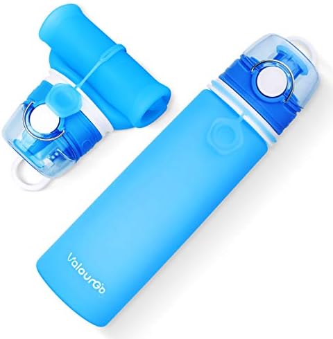 Valourgo Collapsible Sports Water Bottle - Leak Proof Roll up BPA Free Silicone Water Bottle for Travel and Outdoor, 21 oz