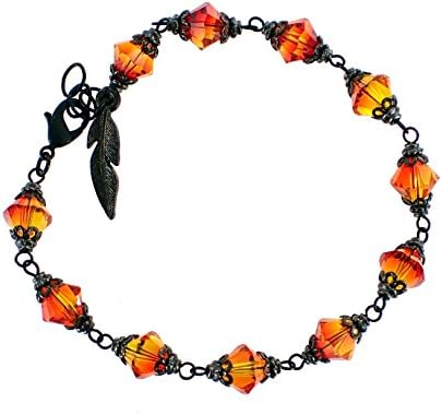 Swarovski Crystal Fallen Phoenix Gothic Black Metal Bracelet with Fire Colors and Feather Charm