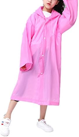 YiluweinirAge 6-12 Kids Rainwear Childrens' Girls Boys Long rain Jackes Hooded rain Outwear Pink