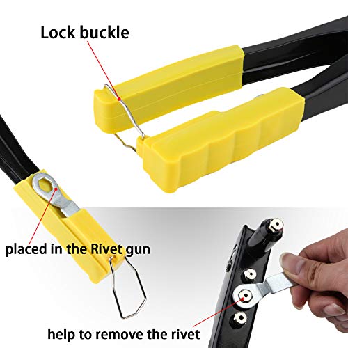 Toolwiz Heavy Duty Rivet Gun Steel Hand Riveter Kit for Sheet Metal Wooden Plastic Automotive and Duct Work w/4 Different Nozzles-2.4mm 3.2mm 4.0mm 4.8mm (3/32" 1/8", 5/32" & 3/16")