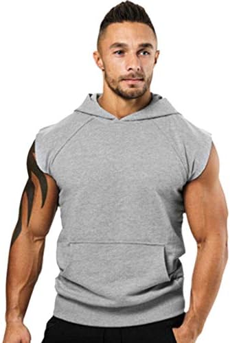 Seaintheson Men's Tank Tops, Men's Bodybuilding Sleveless Hoodies Workout Sport Gym Hooded Vest Top Lightweight T Shirt Black