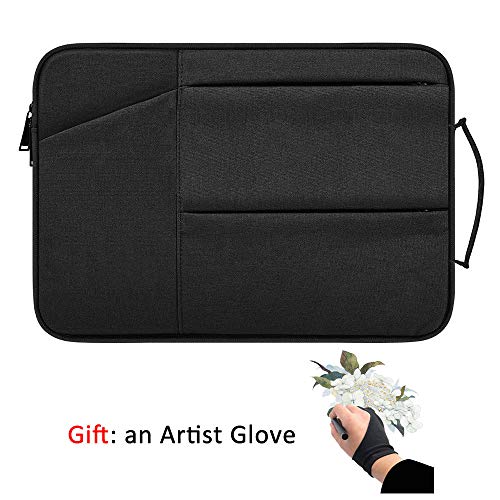 Drawing Tablet Case Carrying Bag with Artist Glove Graphics Tablet Sleeve Protective Bag for Huion H610 Pro, HS610, Xp-Pen Deco 01, Star 06, Ugee M708 and VEIKK A30, A50 (Light Gray)