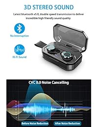 FulTech   Auriculares inalámbricos con Bluetooth de 5,0 True (impermeables, IPX7, auriculares estéreo 3D, sonido de alta fidelidad con correa de piel, 3000 mAh, funda de carga, micrófono integrado)