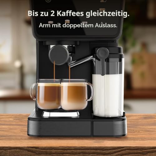 Halbautomatische Espressomaschine Power Espresso Touch ColdBrew Latte. 1350 W, 20 Bar, Kalt, Warm oder Heiß, Touch-Display, 1,5 L Wassertank, 500 ml Milchtank, Doppelter Siebträg