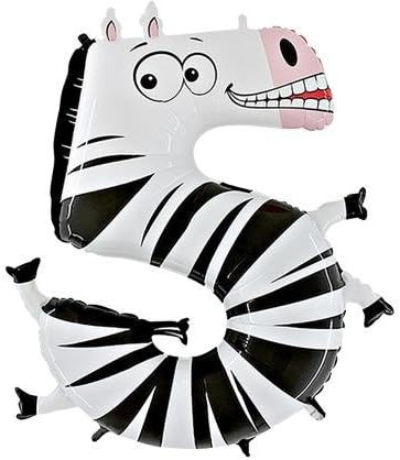 NUMBER 5 ZEBRA SHAPED ANIMALOON FOIL BALLOON 40inch by Bobo Fun