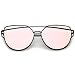 zeroUV Oversize Metal Frame Thin Temple Color Mirror Flat Lens Aviator Sunglasses 62mm (Black/Pink Mirror)