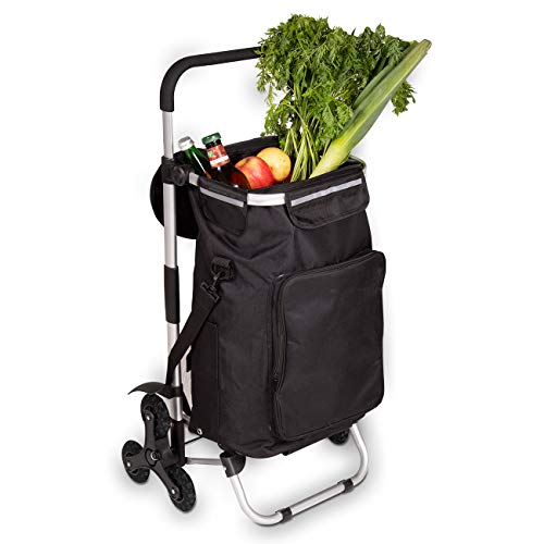 maxVitalis Einkaufstrolley Treppensteiger mit Kühlfach, Einkaufsroller klappbar, Shopping Trolley höhenverstellbar, Reflektoren, abnehmbare Tasche, 43 L, Hackenporsche (Treppensteiger-Trolley)