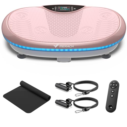 MERACH Vibration Plate Exercise Machine, 4D Whole Body Workout Vibrating Platform with Bluetooth Light Pull Cord, Home Fitness Equipment for Women Men