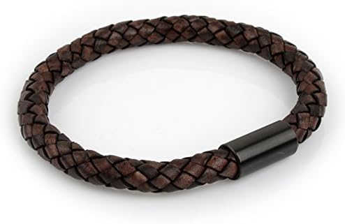 richbud Men's Braided 8mm Leather Bracelet With Black Clasp 9" Length
