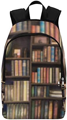 Many Old Books On Bookshelf in Library Casual Daypack Travel Bag College School Backpack for Mens and Women