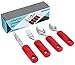 Adaptive Utensils (4-Piece Kitchen Set) Wide, Non-Weighted, Non-Slip Handles for Hand Tremors, Arthritis, Parkinson’s or Elderly use | Stainless Steel Knife, Fork and Spoons (Red - 1 Set)
