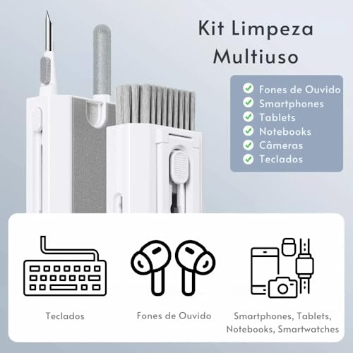 Kit de Limpeza Multifuncional para Eletrônicos – 8 em 1: Teclado, Fone de Ouvido, Telas, Pincel de Alta Densidade, Removedor de Teclas, Microfibra, e Suporte para Smartphone | SHOPNAL