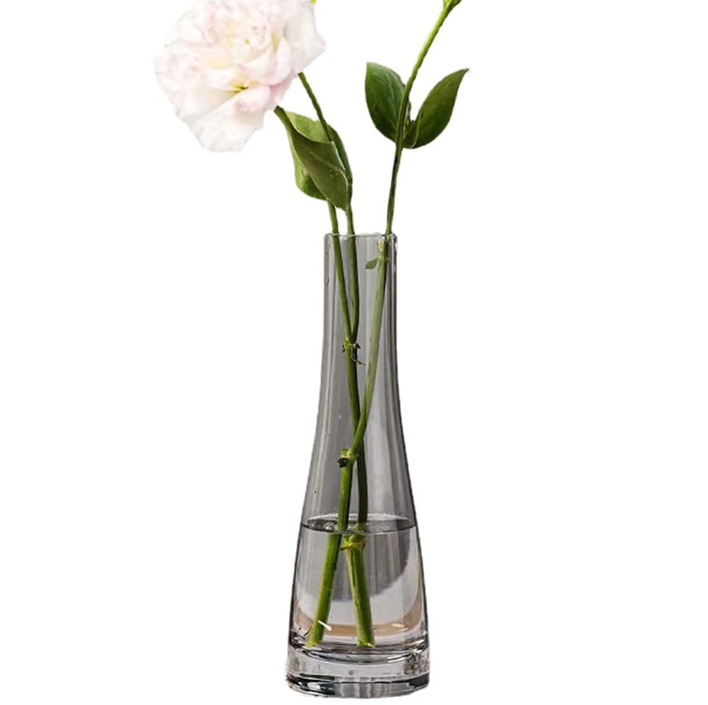 Bamboopack Hand-Made Blown Art Bud Glass Vase Clear Flower Bud Vase Single Stem Vases Decorative Glass Vase Bottles Centerpiece for Wedding Party Home and Office Décor(Grey), M (WTTC97768)