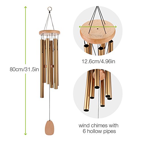 Garden Wind Chimes, Cozzine Musical WindChime Sweet Sound For Outdoor Indoor Relax Meditation, Percussion Instrument Aluminum Tubes Wood Medium Large Wind Chime, Copper Color (31.5 inch) - Thumbnail 6