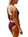 Sidefeel Women Strappy Crisscross Bikini Set Crochet Back Bathing Suits Medium Burgundy