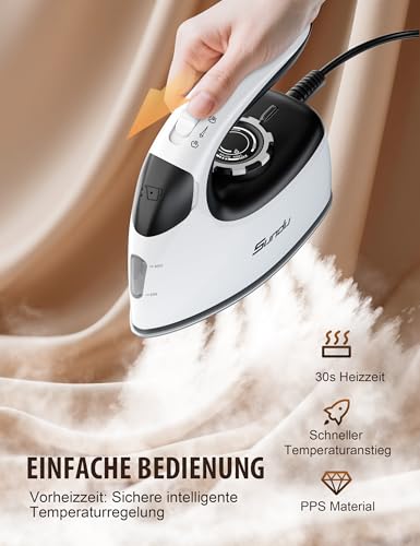 Sundu Travel Iron, Steamer Steamer, 2-in-1 Steam Iron Travel, 5 Ironing Modes for Various Fabrics, Steam Performance up to 30 g/min, Lockable Base, Intelligent Temperature Control Iron