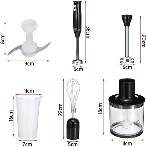 SKY-TOUCH Immersion Handheld Blender with Stainless Steel Blades, Egg Whisk, Beaker &500ml Chopper Bowl, Stick Mixer for Soup, Smoothie, Puree, Baby Food, 700ml Beaker - BPA-Free
