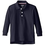 French Toast School Uniform Boys Long Sleeve Pique Polo Shirt, Navy, Large (10/12)