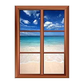Removable Wall Sticker/Wall Mural - Tropical Beach and Clear Waves - Creative Window View Vinyl Sticker - 24"x32"