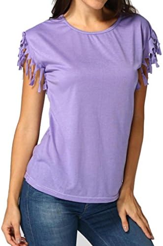 Hot Sale Women Blouse,Leedford Fashion Women Ladies Summer Loose Sexy Tassel Top Short Sleeve Blouse Casual Tops T-Shirt (M, Purple)