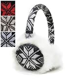 Snowflake Print Fluffy Faux Fur Trim Polyester Ear Warmers
